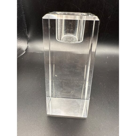 Oleg Cassini 4 Inch Crystal Candlestick Holder Set With Box 1” Candle Opening - Picture 4 of 10